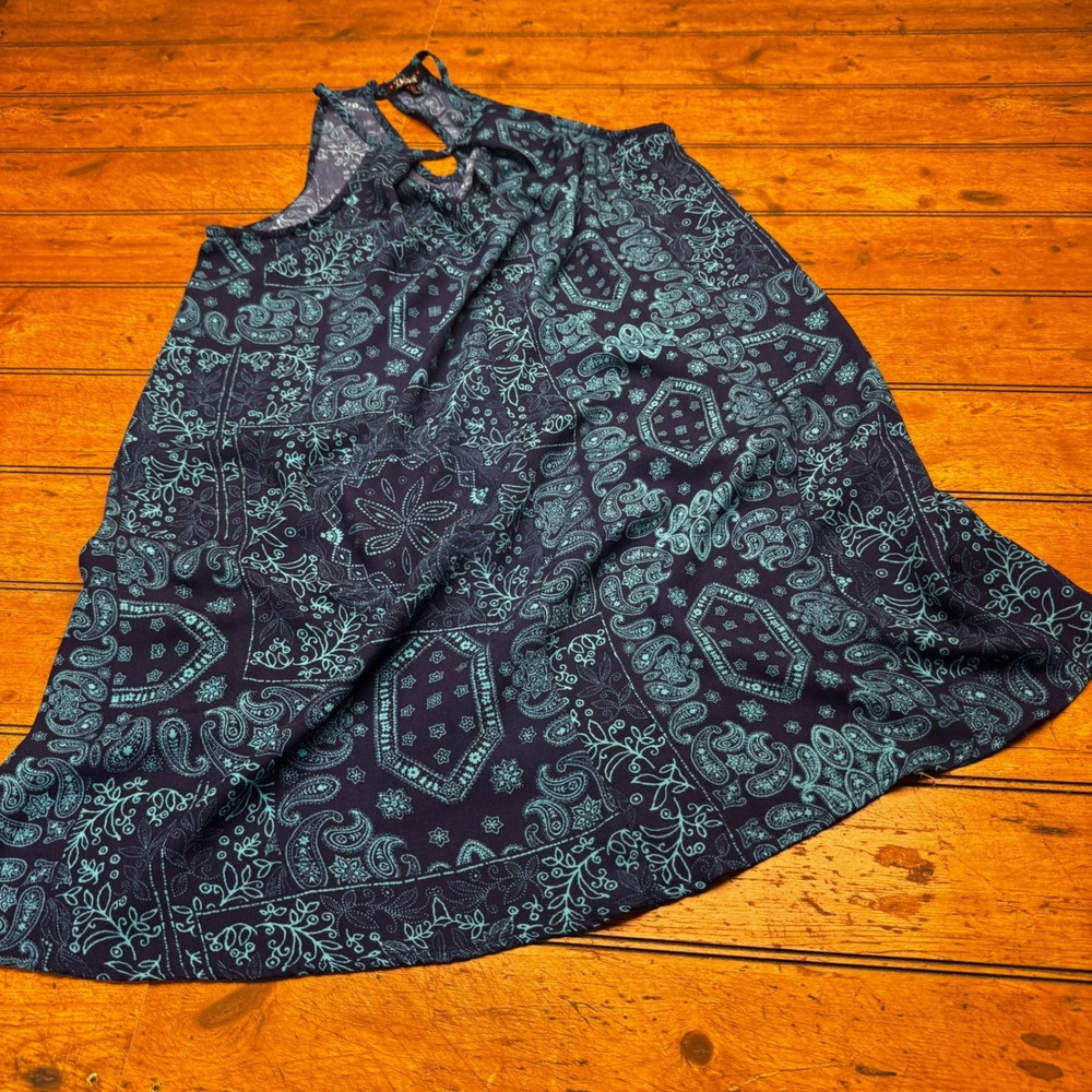 BeBop Womens Small Navy Blue Teal‎ Paisley Bandana Print Halter Keyhole Tank Top